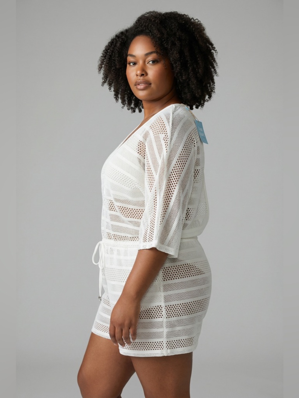 NWT Blue Island Beach White Crochet Mesh Romper Cover Up XL Resort
